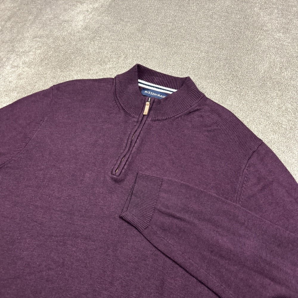 Mizzen + Main 1/4 Zip Sweater Mens 2XL Purple Knit Quarter Zip Pullover Preppy
